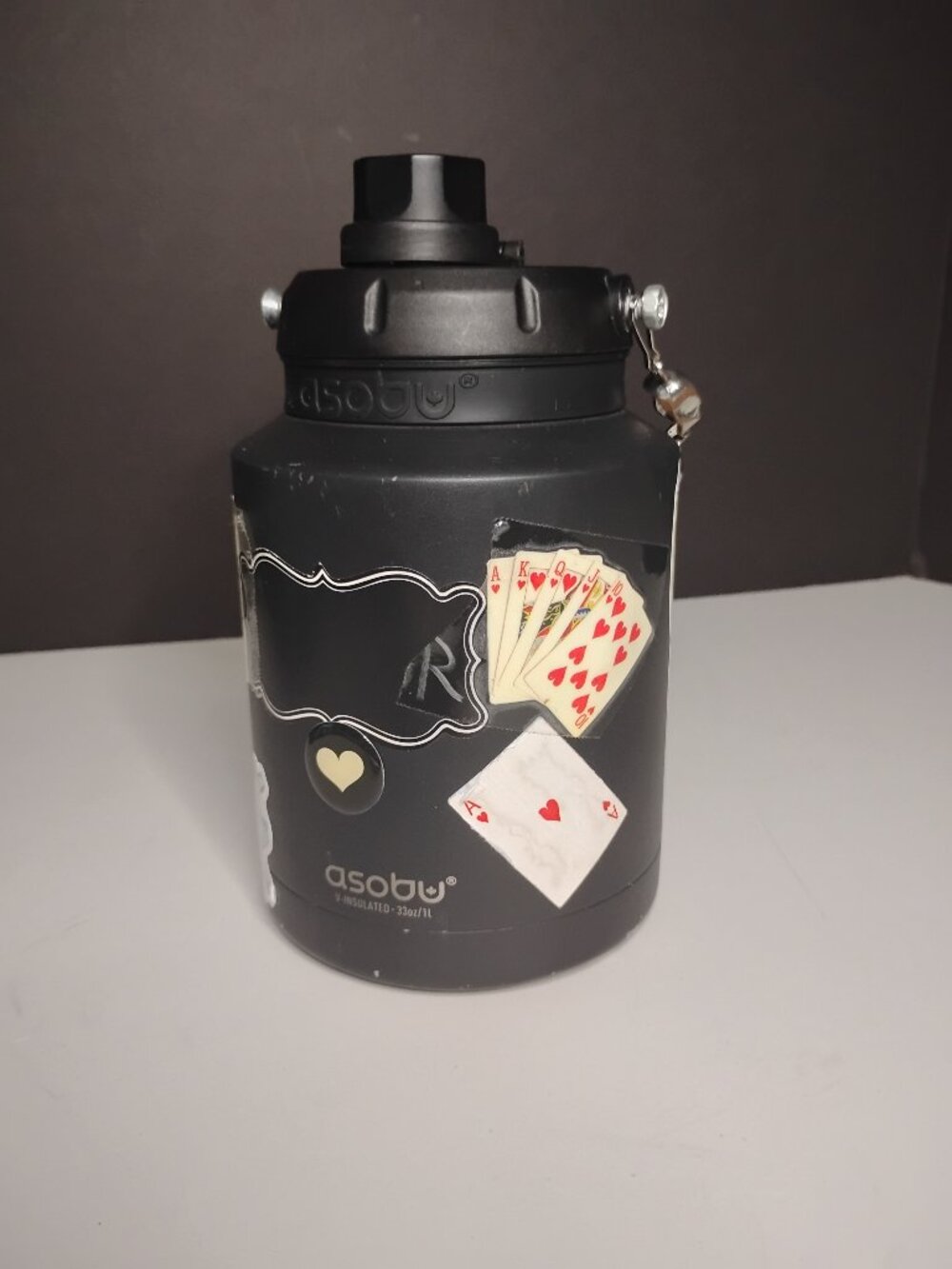 Asobu 33 oz. Black Mini Jug with Stickers & Metal Skull Chain